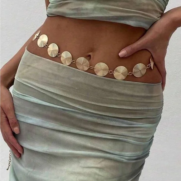 Gold Circular Disc Waist Chain R273 - Picture 2 of 3